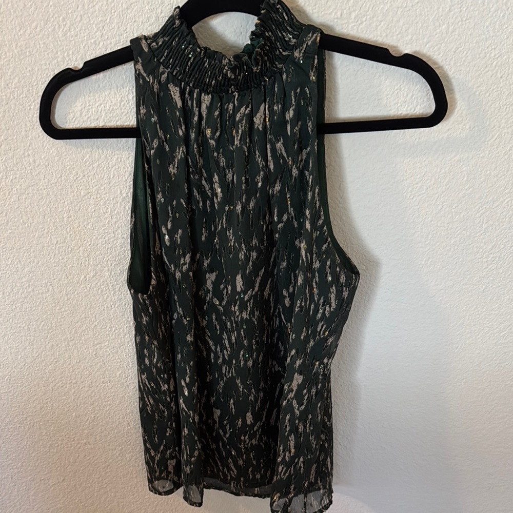 Veronica M Black and Green Sleeveless Pleated Blouse